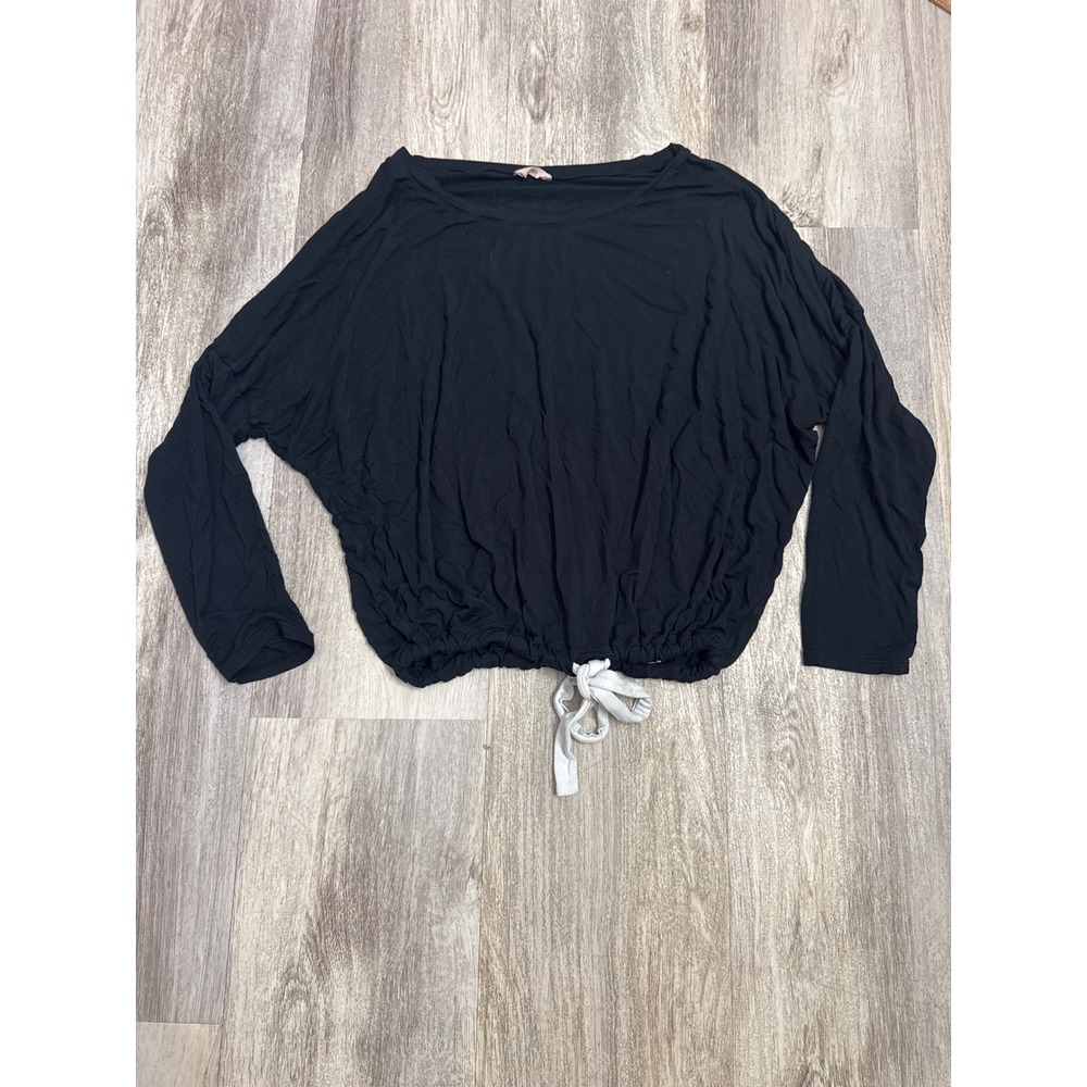 Eberjey Womens Black Tencel Modal Batwing Long Sleeve Drawstring Hem Top Large